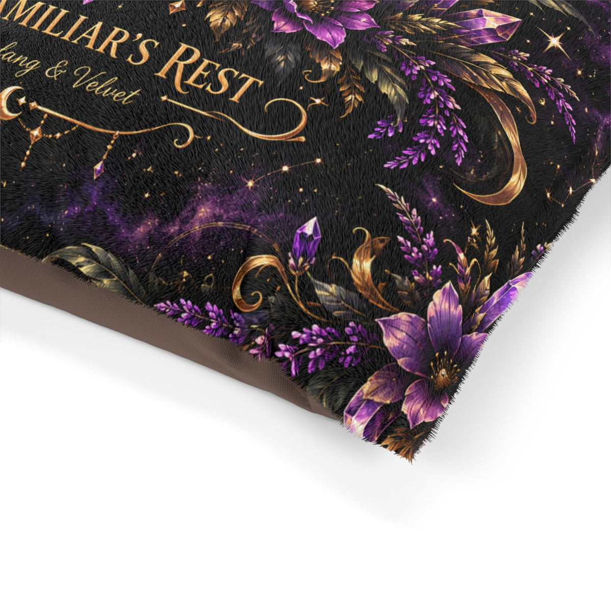Pet Bed — 'The Familiar's Rest' Purple Moon & Paw Mystic Floral Cushion for Cats & Dogs
