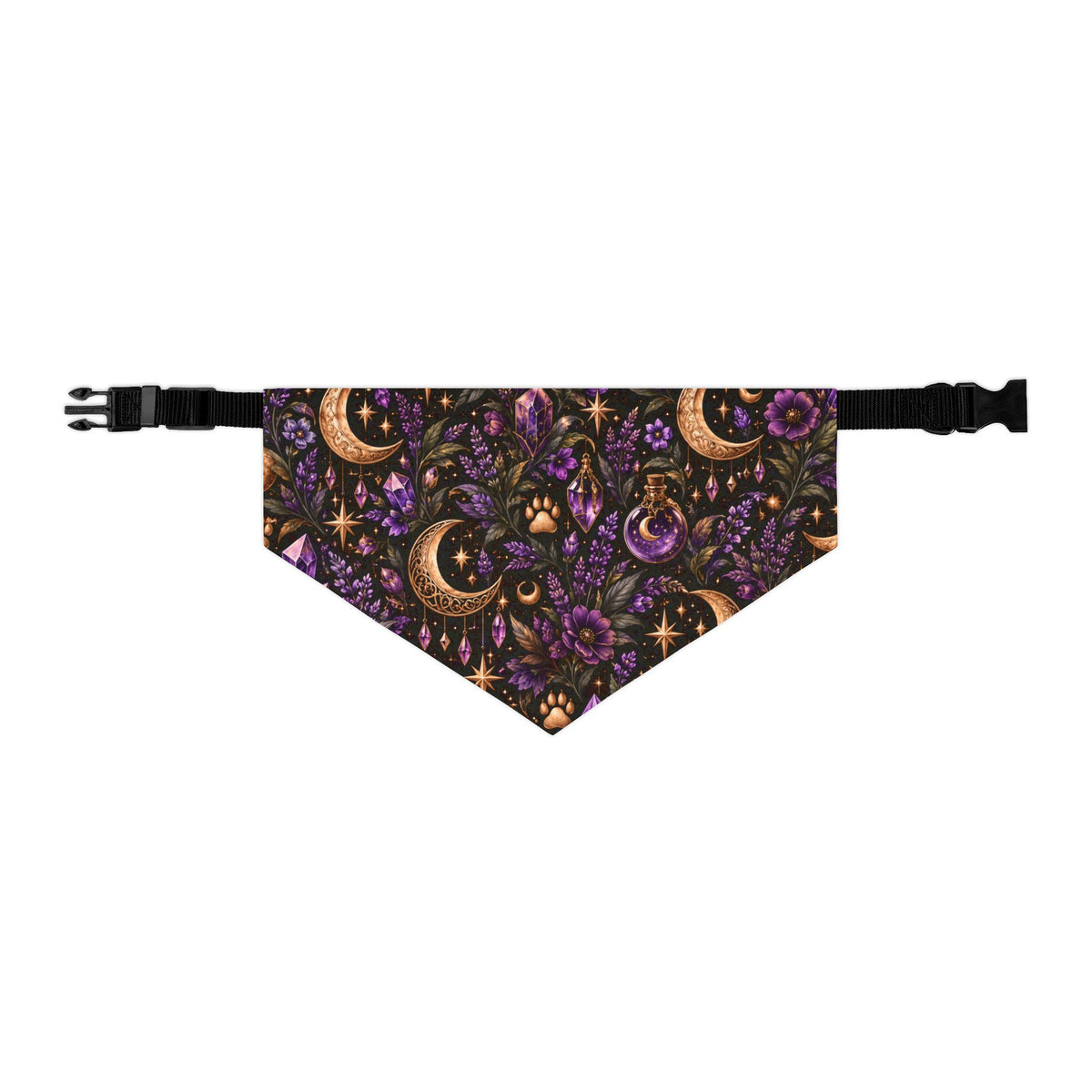 Moon & Floral Pet Bandana Collar – Purple Celestial Pattern for Dogs