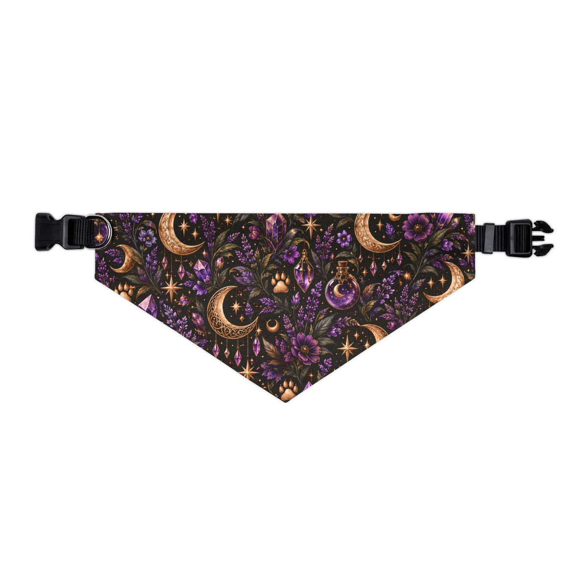 Moon & Floral Pet Bandana Collar – Purple Celestial Pattern for Dogs