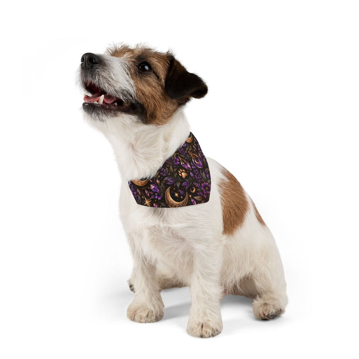Moon & Floral Pet Bandana Collar – Purple Celestial Pattern for Dogs