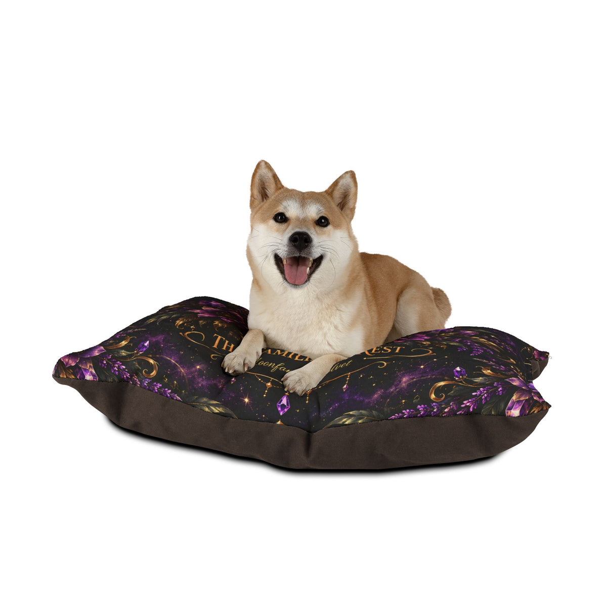 Pet Bed — 'The Familiar's Rest' Purple Moon & Paw Mystic Floral Cushion for Cats & Dogs