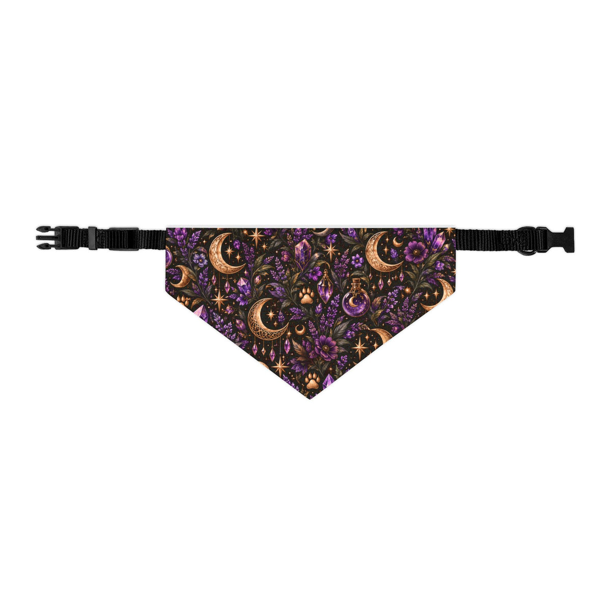 Moon & Floral Pet Bandana Collar – Purple Celestial Pattern for Dogs