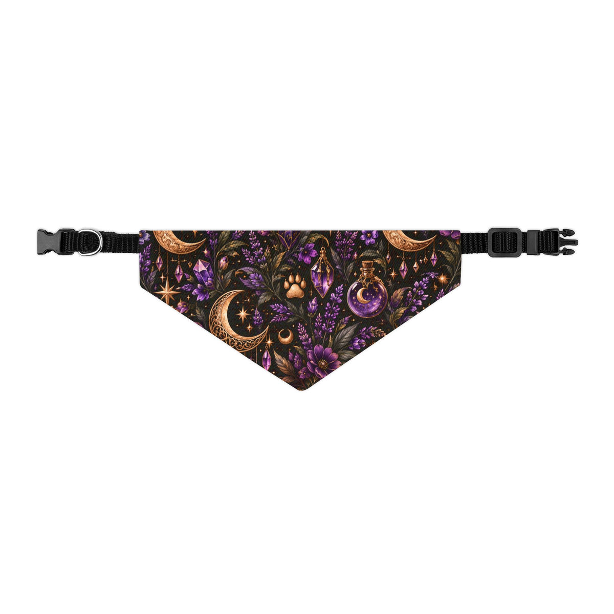 Moon & Floral Pet Bandana Collar – Purple Celestial Pattern for Dogs
